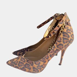 Jessica Simpson Leopard Heels Size10|Gold Chain Ankle Strap|Pointed Toe Stiletto